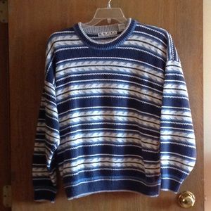 BASIX MENS STRIPE CREW NECK SWEATER.